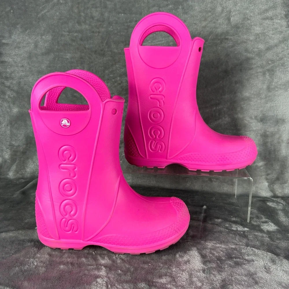 Crocs Handle It Rain Boots Kids Pink Waterproof Pull On Boots J2